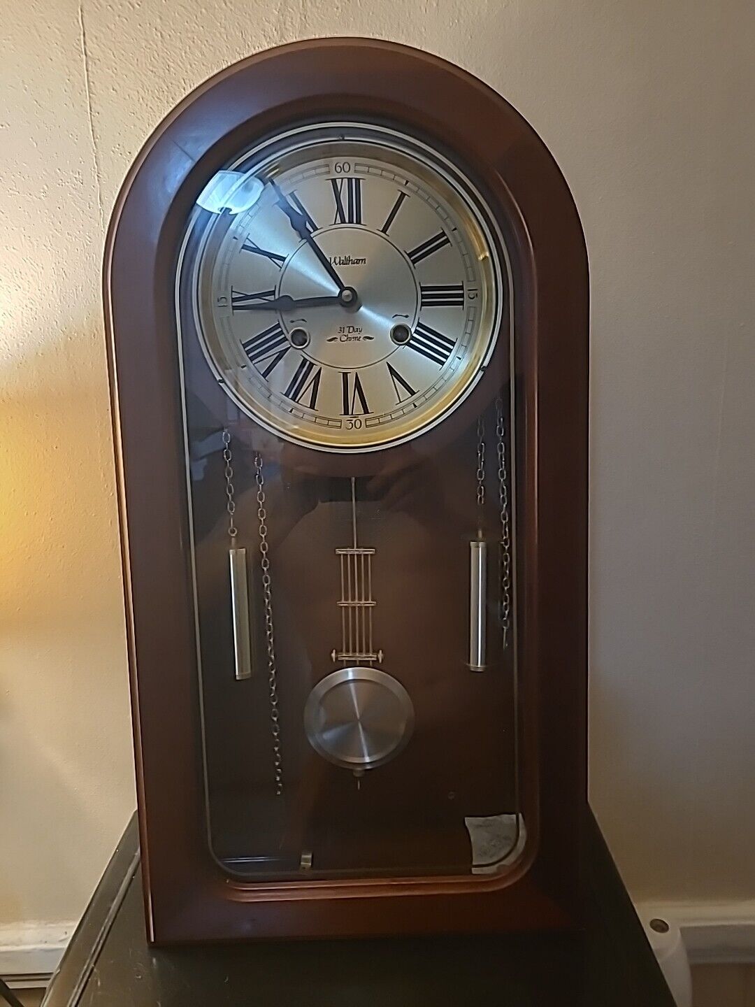 Waltham 31 Day Chime Large Wall Clock Vintage Casket Style Got A  Key & Tested 
