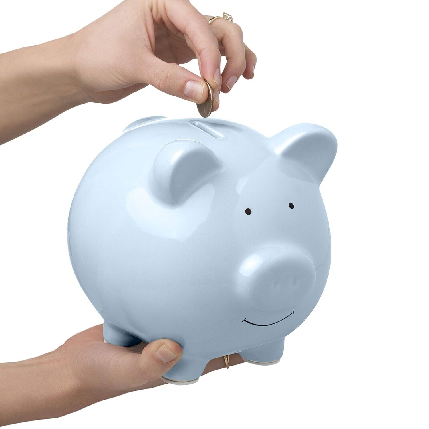 Pearhead Ceramic Piggy Bank Savings Cash Coin Blue 1.6 lb Glazed ceramic gifts