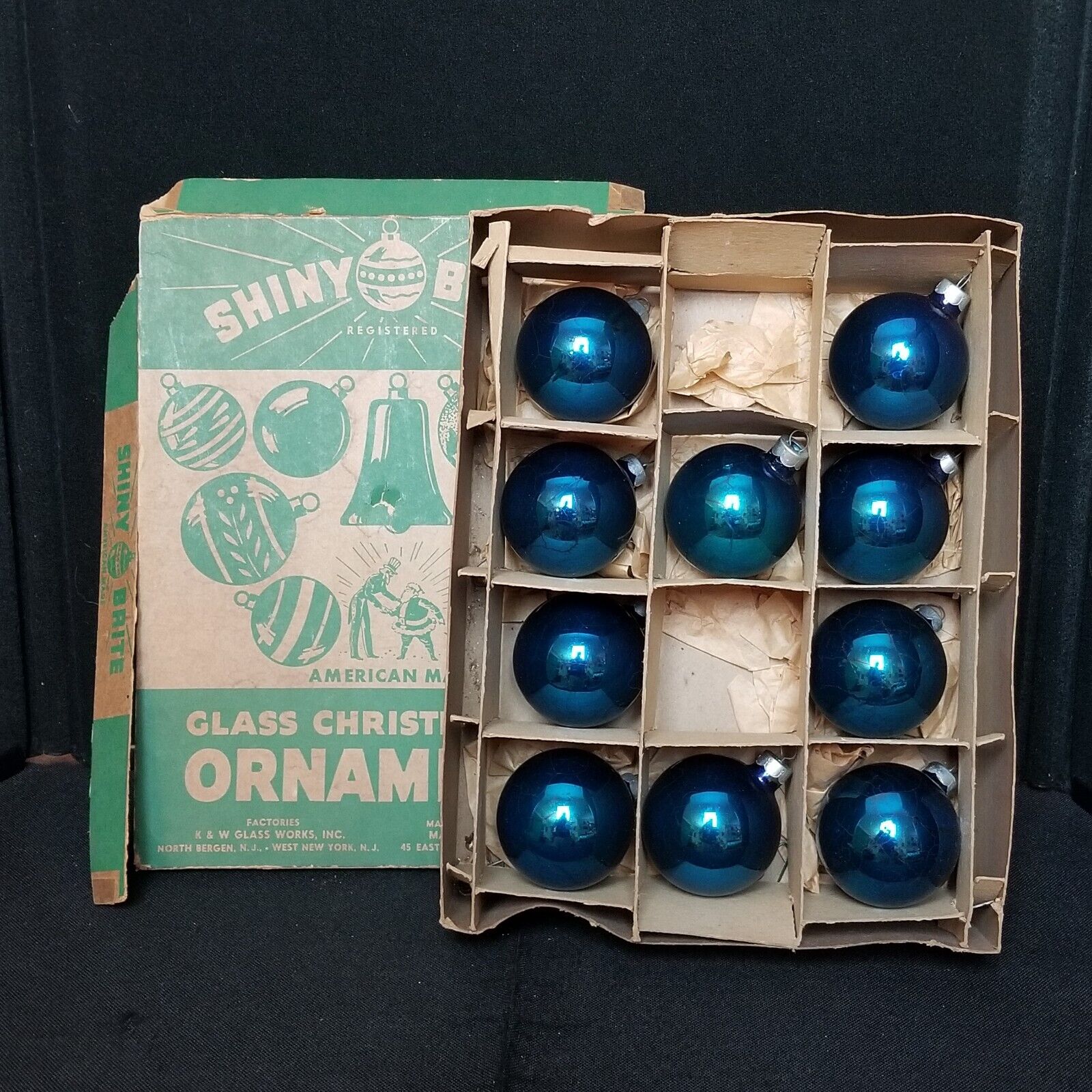 Vintage Shiny Brite Uncle Sam Blue Glass Ball Christmas Ornament 10 Lot 2.25\