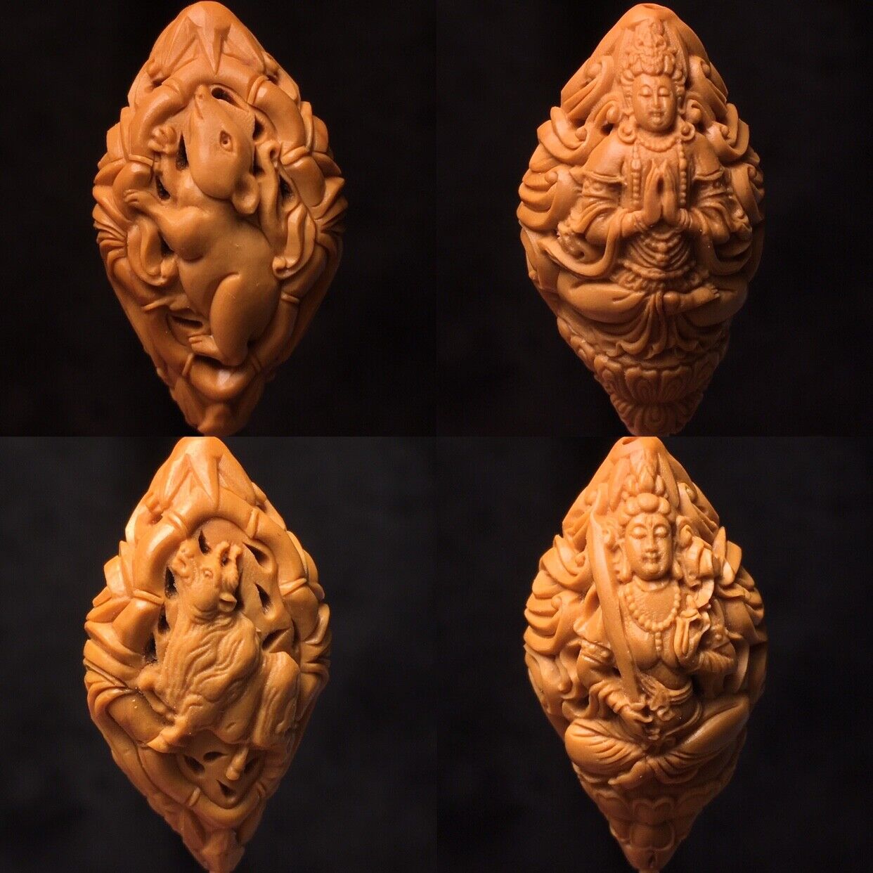 Chinese Natural Olive Dentoliva Carved Twelve Zodiac Patron Saint Key Pendant