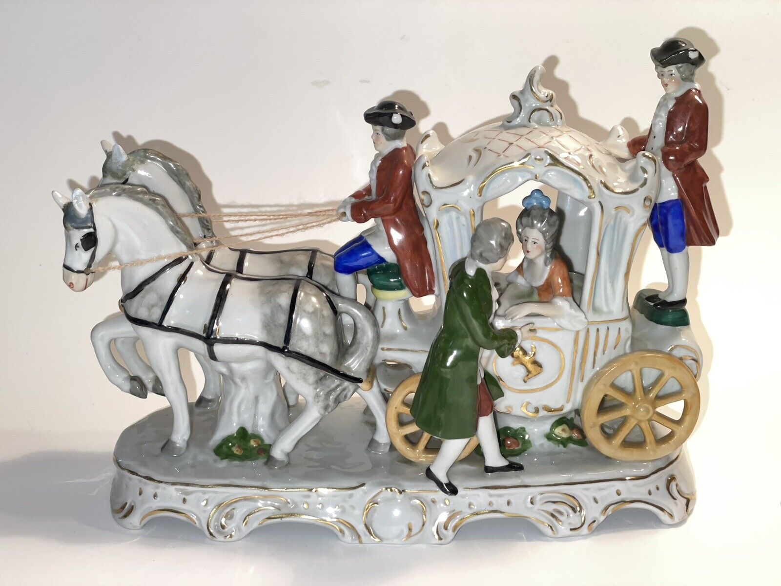 Antique 1809 German Porcelain Horse And Carriage With Footman Figurine
