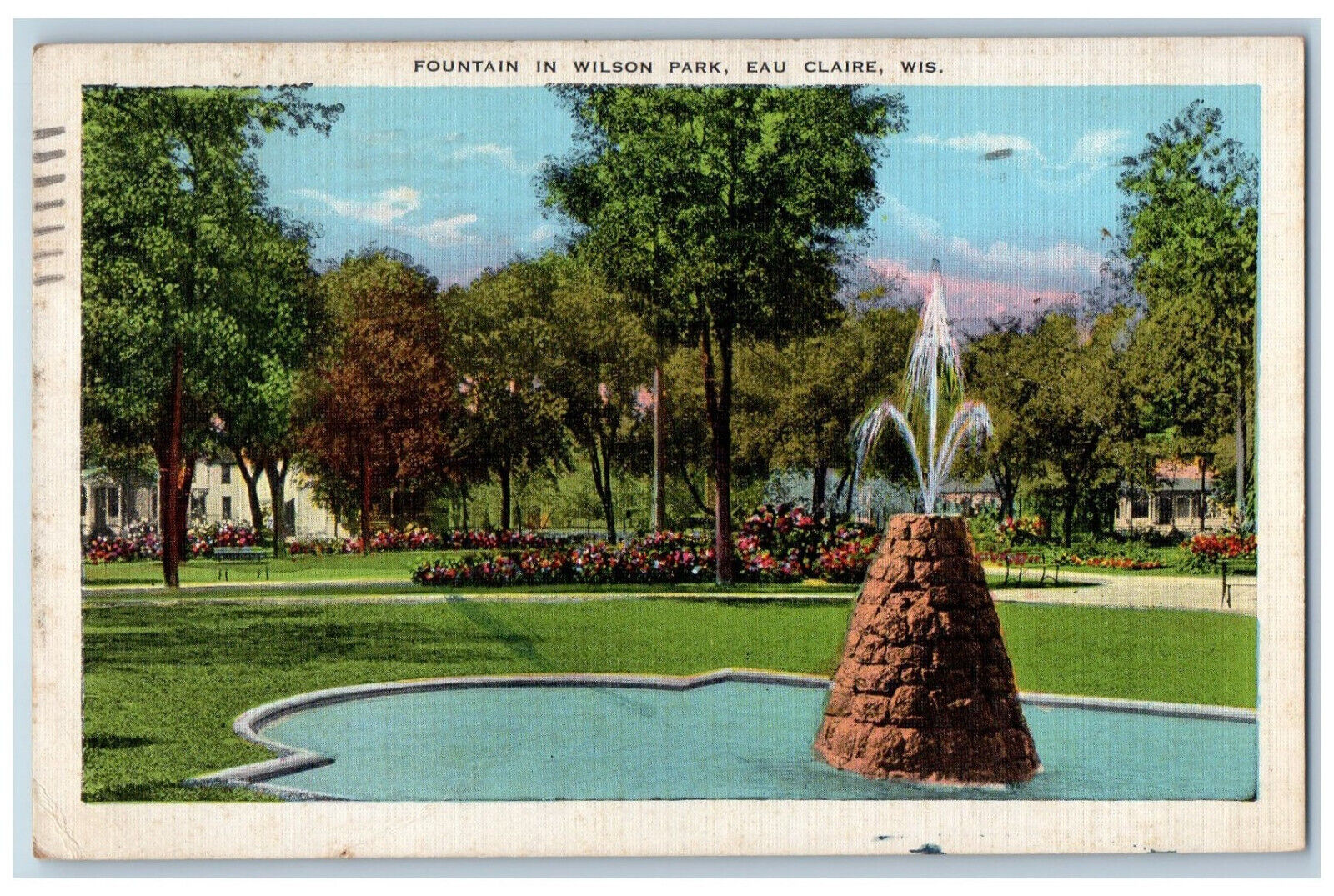 1944 Rock Fountain In Wilson Park Eau Claire Wisconsin WI Vintage Postcard