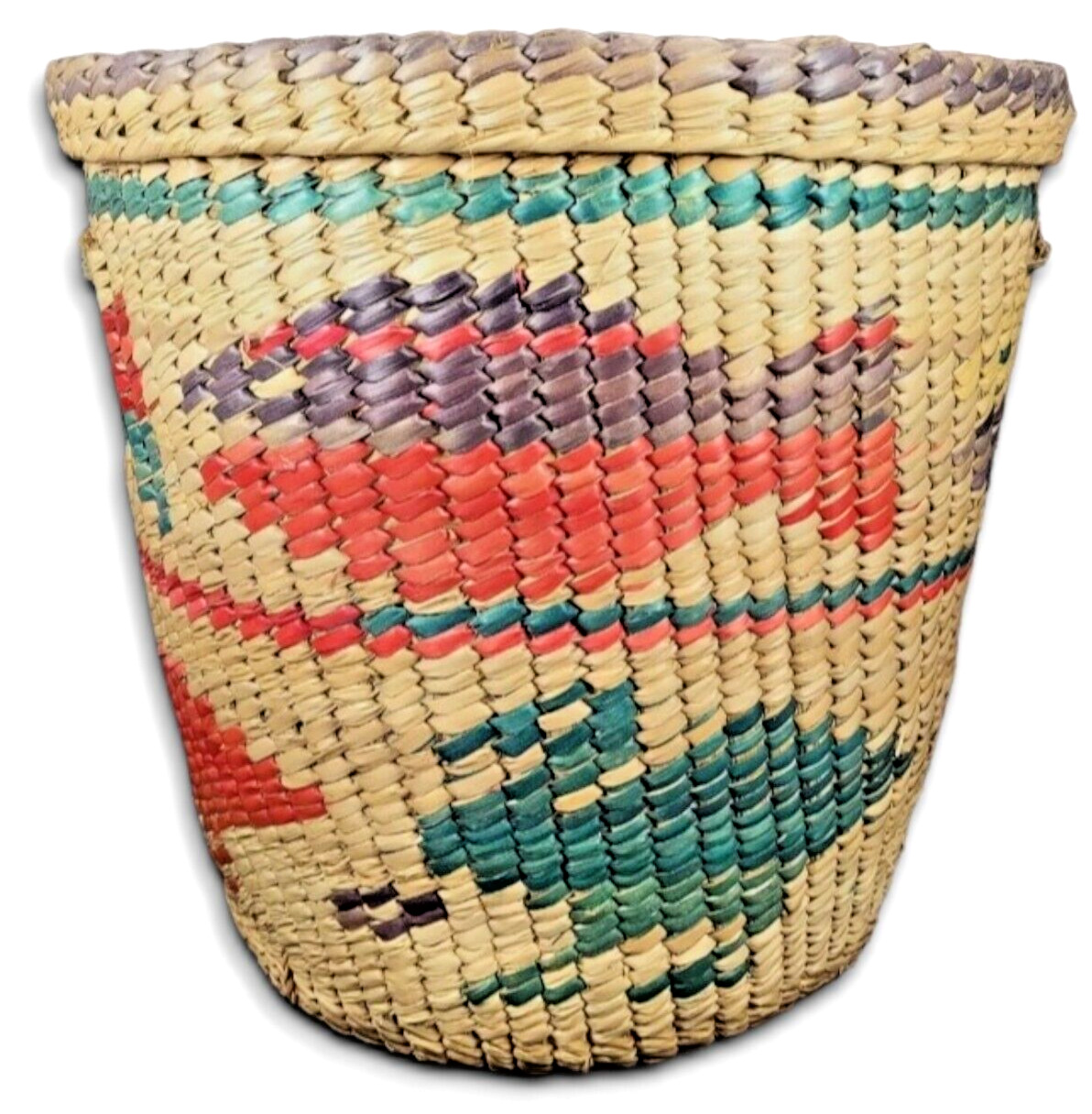 Hand Woven Sweet Grass Basket with Lid Native Tribal Canadian Geese Fish Hamper