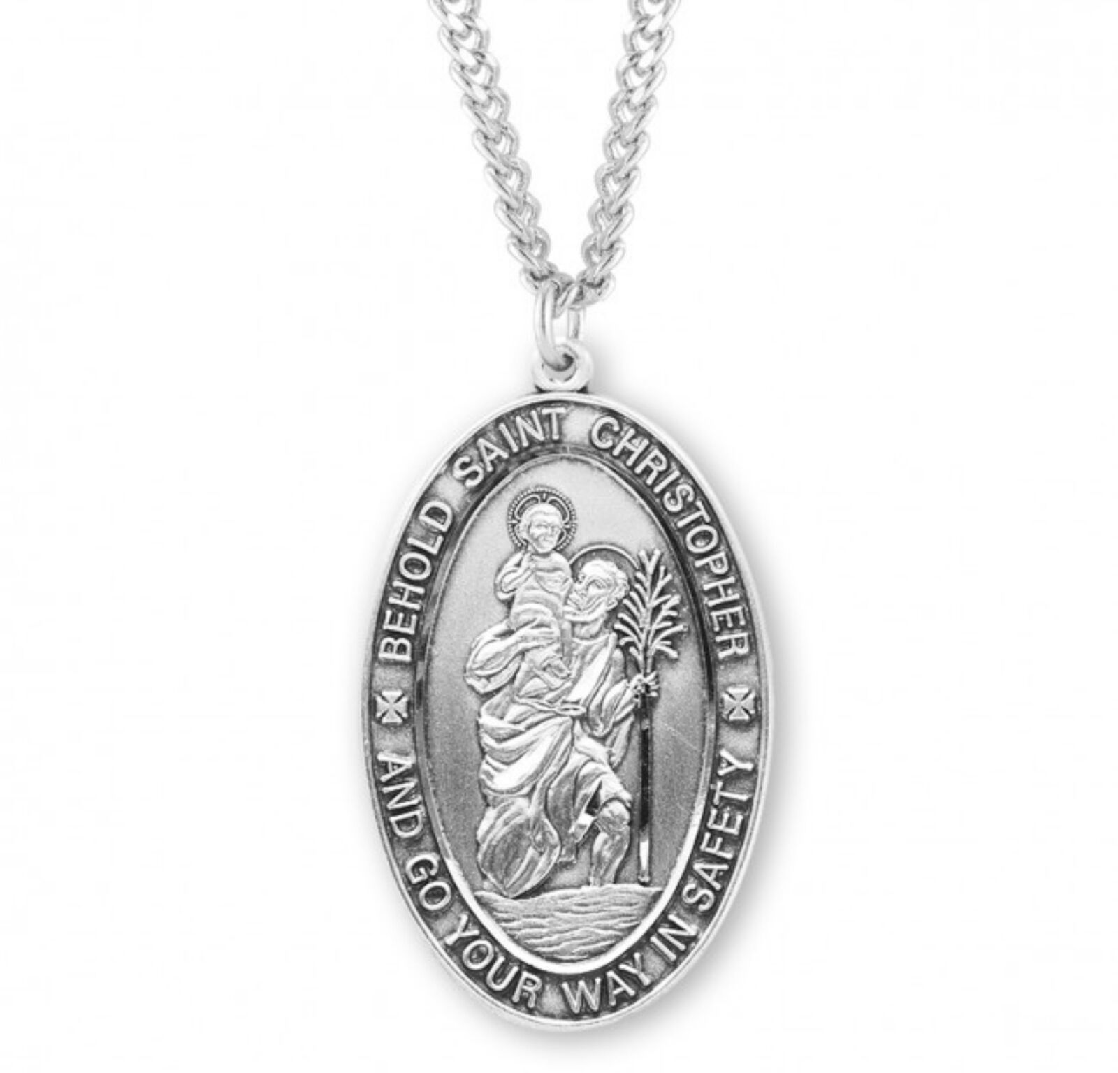 N.G. Sterling Silver Behold St Christopher Medal on 24 Inch Necklace Chain