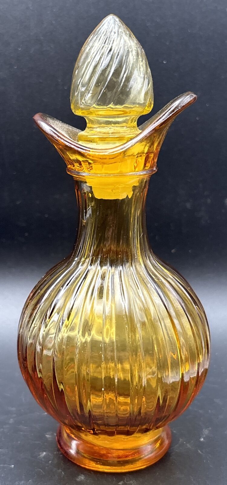 Vtg Avon Amber Ribbed Glass Cruet Decanter Perfume Bottle 7\