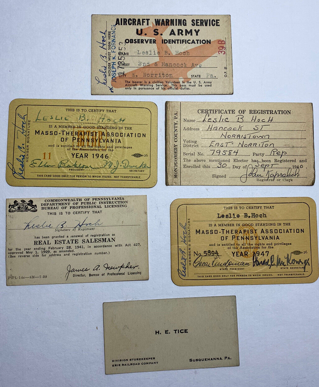 Vintage 1940s Army WWII Era Registration & License Cards