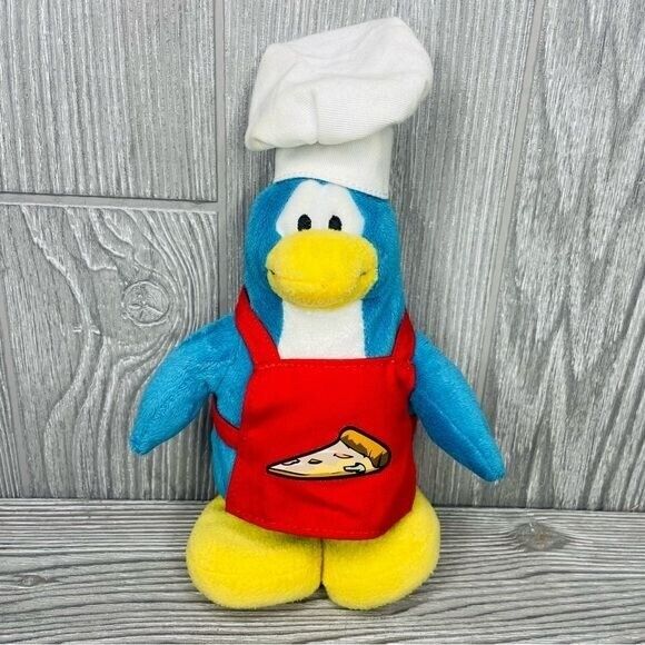 Disney Club Penguin Plush Pizza Chef Blue Stuffed Animal 8\