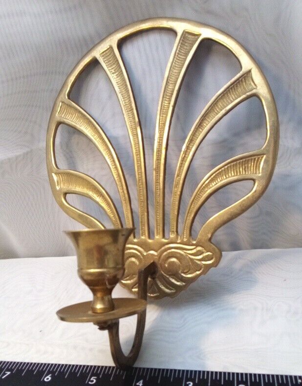 Vintage Solid Brass Scroll Scalloped Shell Candlestick Holder Wall Sconces