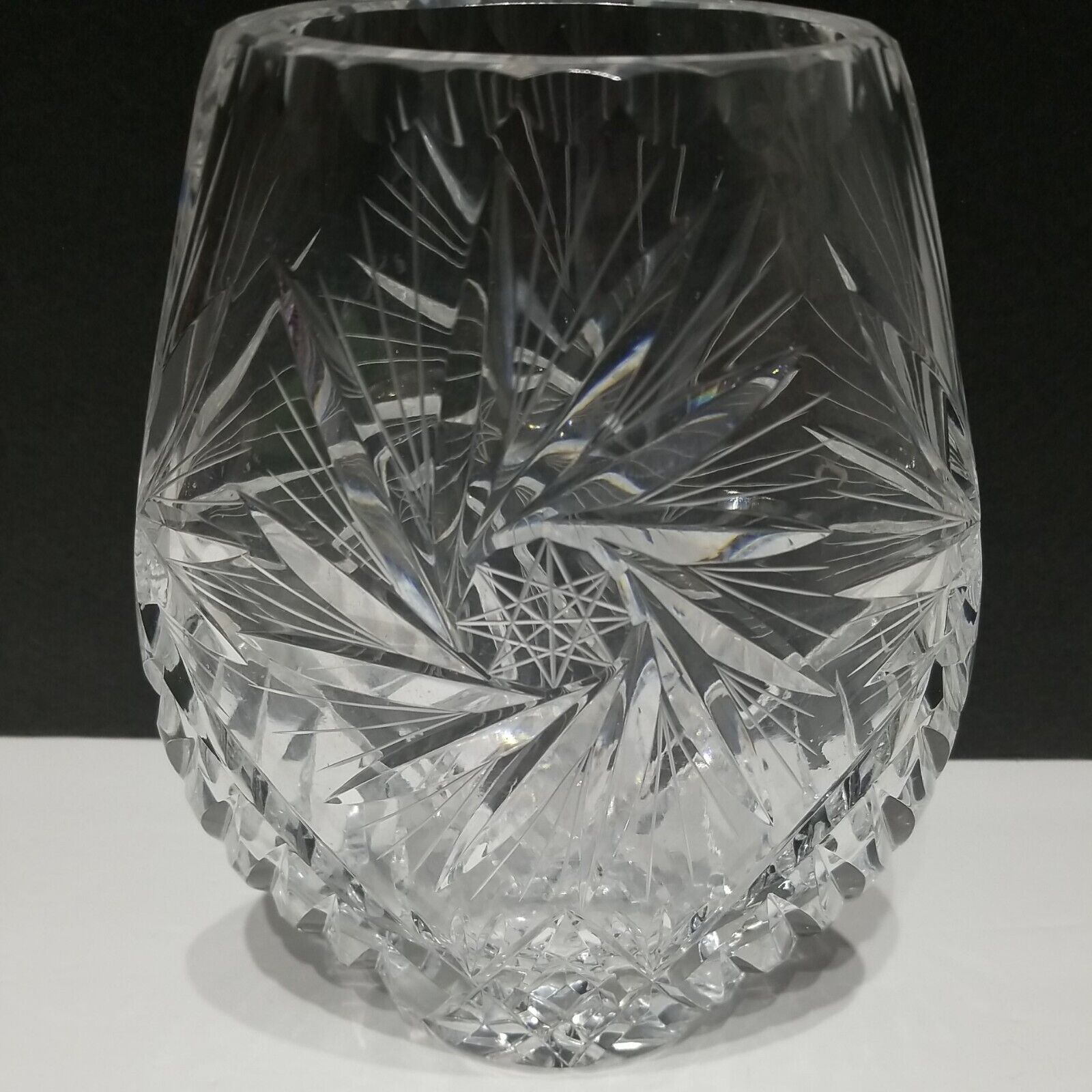 Lead Crystal Glass Vase Engraved 24% Thick Cut Star Great Gift Vintage Beautiful
