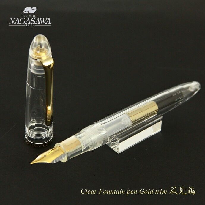 NAGASAWA Original Fountain Pen Clear Demonstrator  Sailor Gold Trim Steel Japan