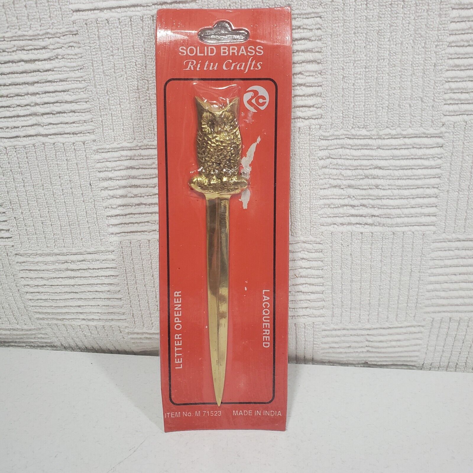 Vintage Heavy Solid Brass Owl Letter Opener India Antique Lacquered New