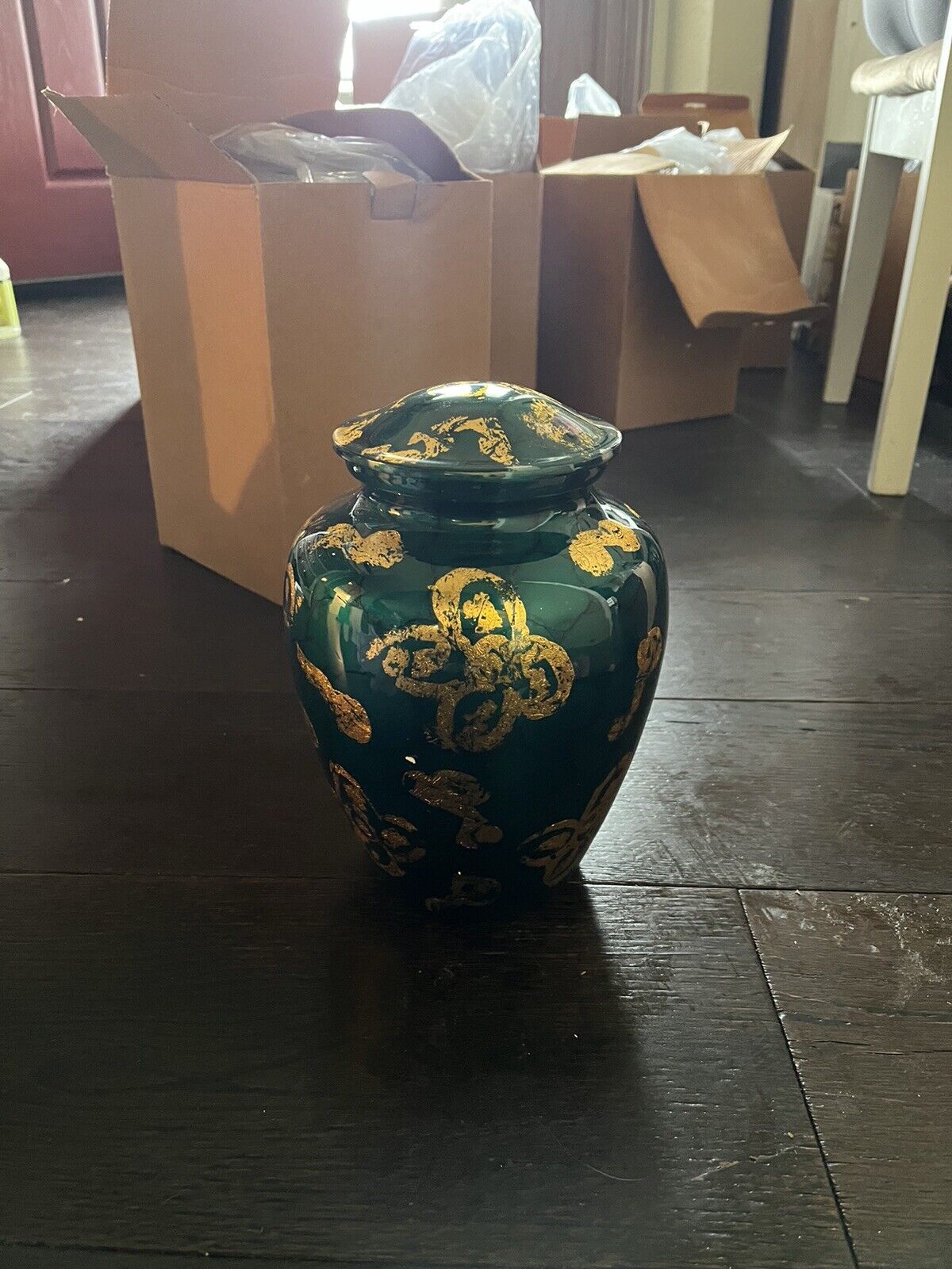 Medium Teal And Gold Urn 10.5 Engraveable