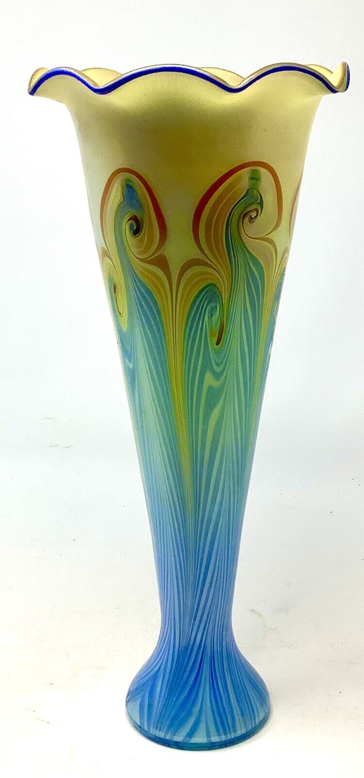 VTG Vandermark Pulled Feather Iridescent Vase Signed Dated 1980 & Numbered 0444
