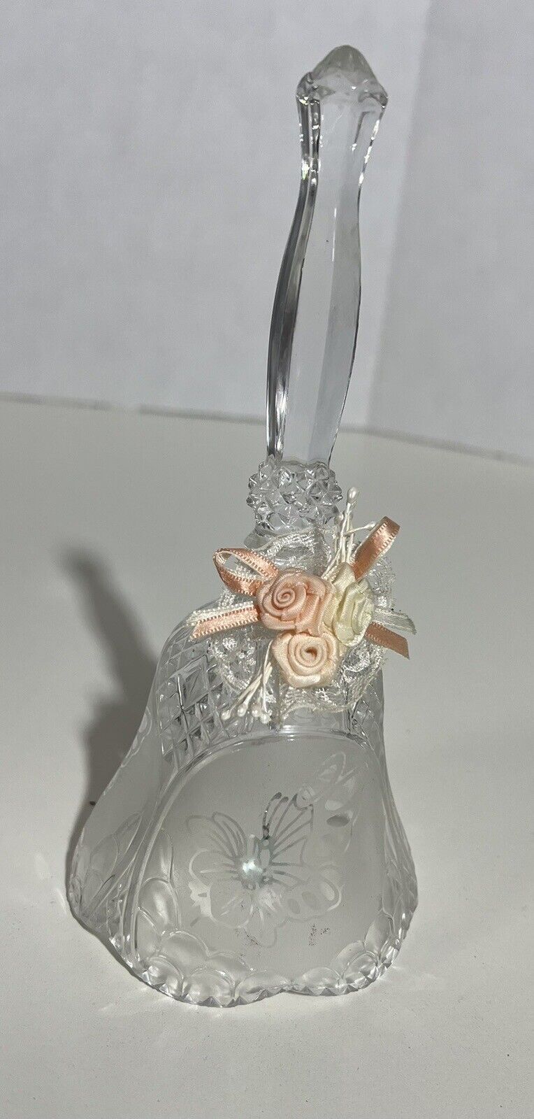 Glass Bell  with Etching Butterfly Design 8” High