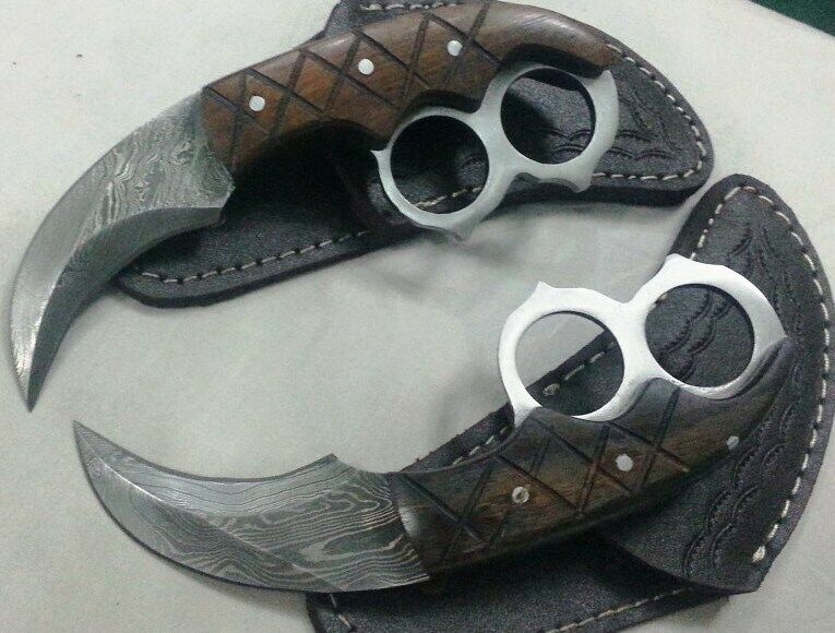 Hand Crafted knife king's Damascus double finger Karambit knife Pair