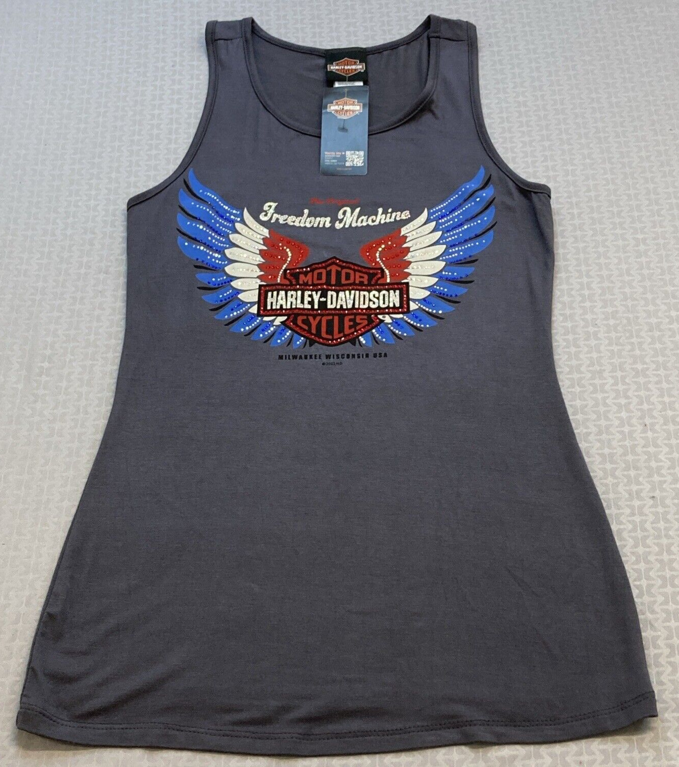 NEW GENUINE HARLEY DAVIDSON HT4697 XL SPREAD YOUR WINGS S/L SCOOP NECK GREY