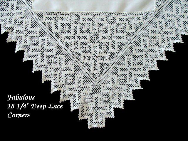 FAB Antique Linen HAND MADE Deep Lace Tablecloth 44\