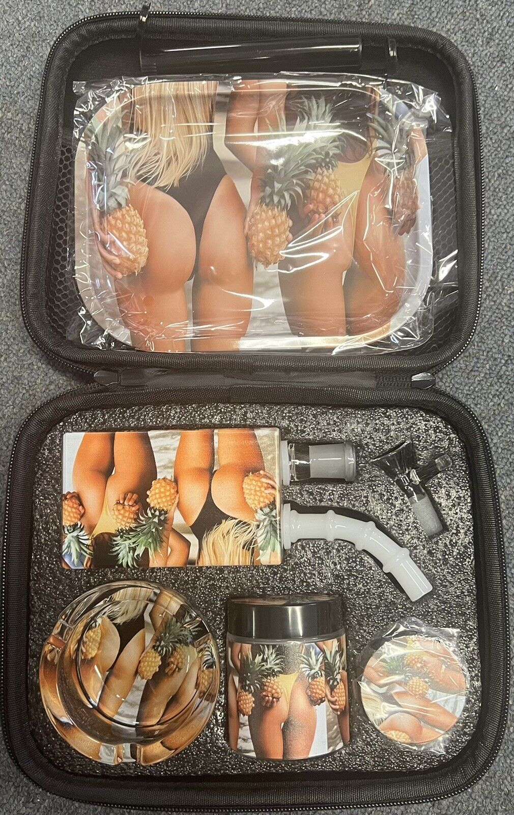 Pineapple Tobacco Gift Set (travel case grinder, jar, tray, water pipe, ashtray)