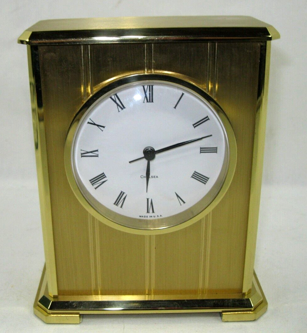 Chelsea Company USA Solid Brass Embassy Desk Clock. Quartz Movement. Works 5 3/4