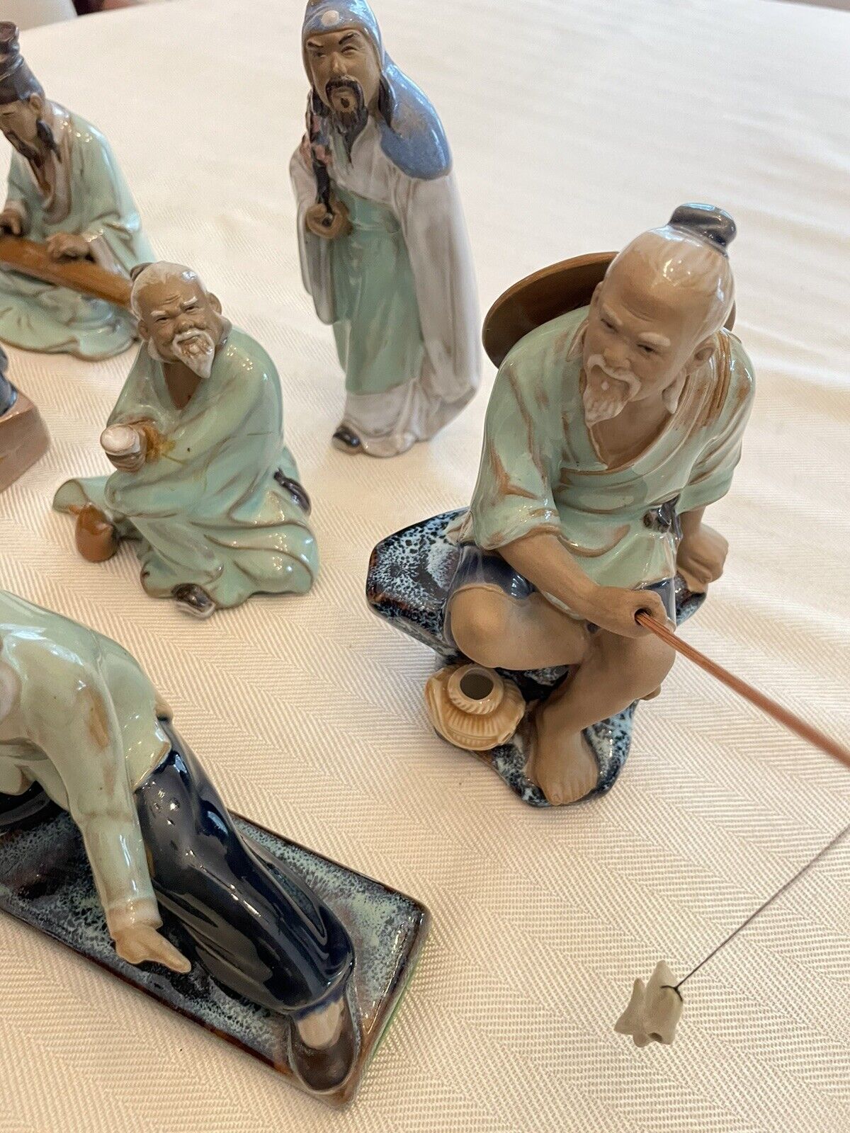 Vintage Shiwan Chinese Mudman Figurines 7 Total 2 Larger