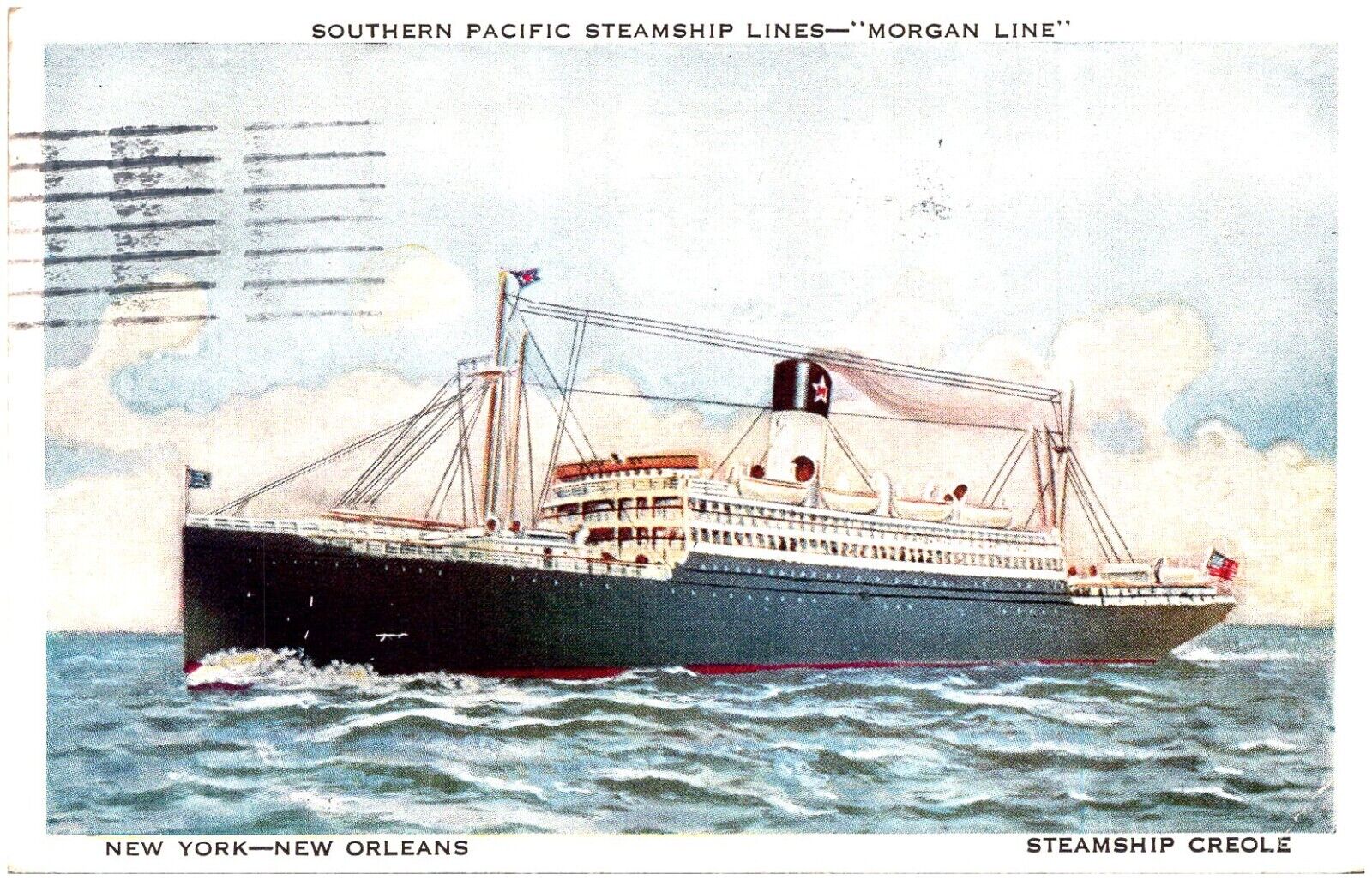 Postcard 1931 Steamship \'Creole\' Southern Pacific Morgan Line, NY to New Orleans