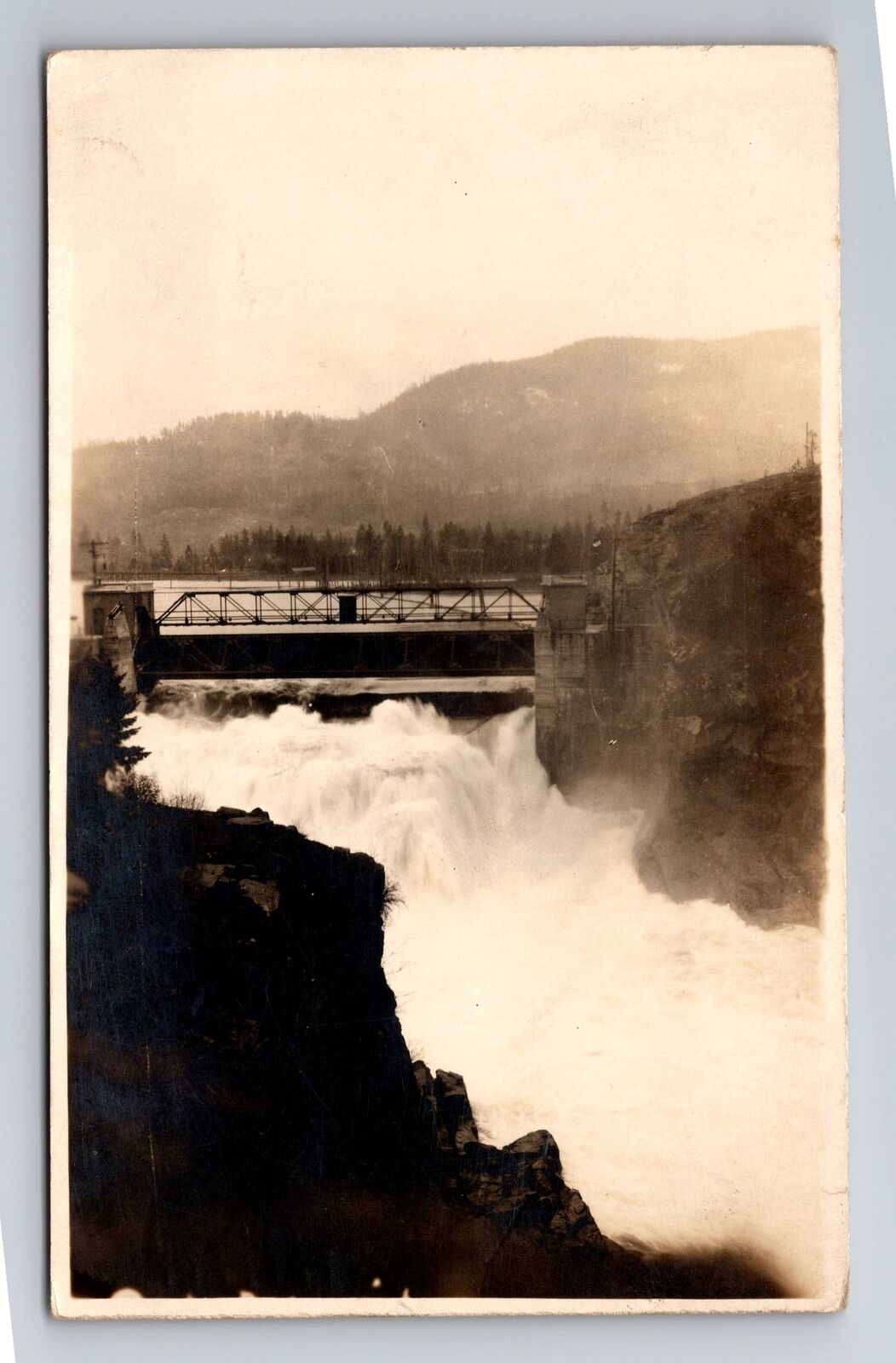 Post Falls ID-Idaho, RPPC: Waterfalls, Bridge Vintage c1924 Postcard