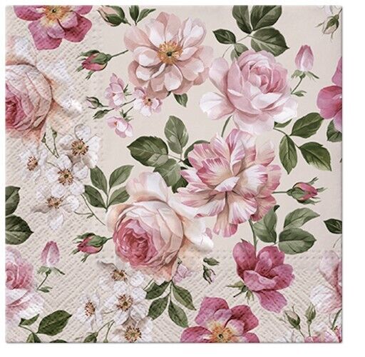 Two Individual Luncheon Decoupage Paper Napkins Pink Roses Rose Flowers Floral