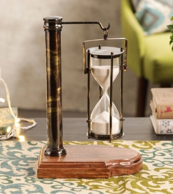 Antique Hanging Sand Timer Hourb Glass With Wooden Base size/dimension 7x5x11 in