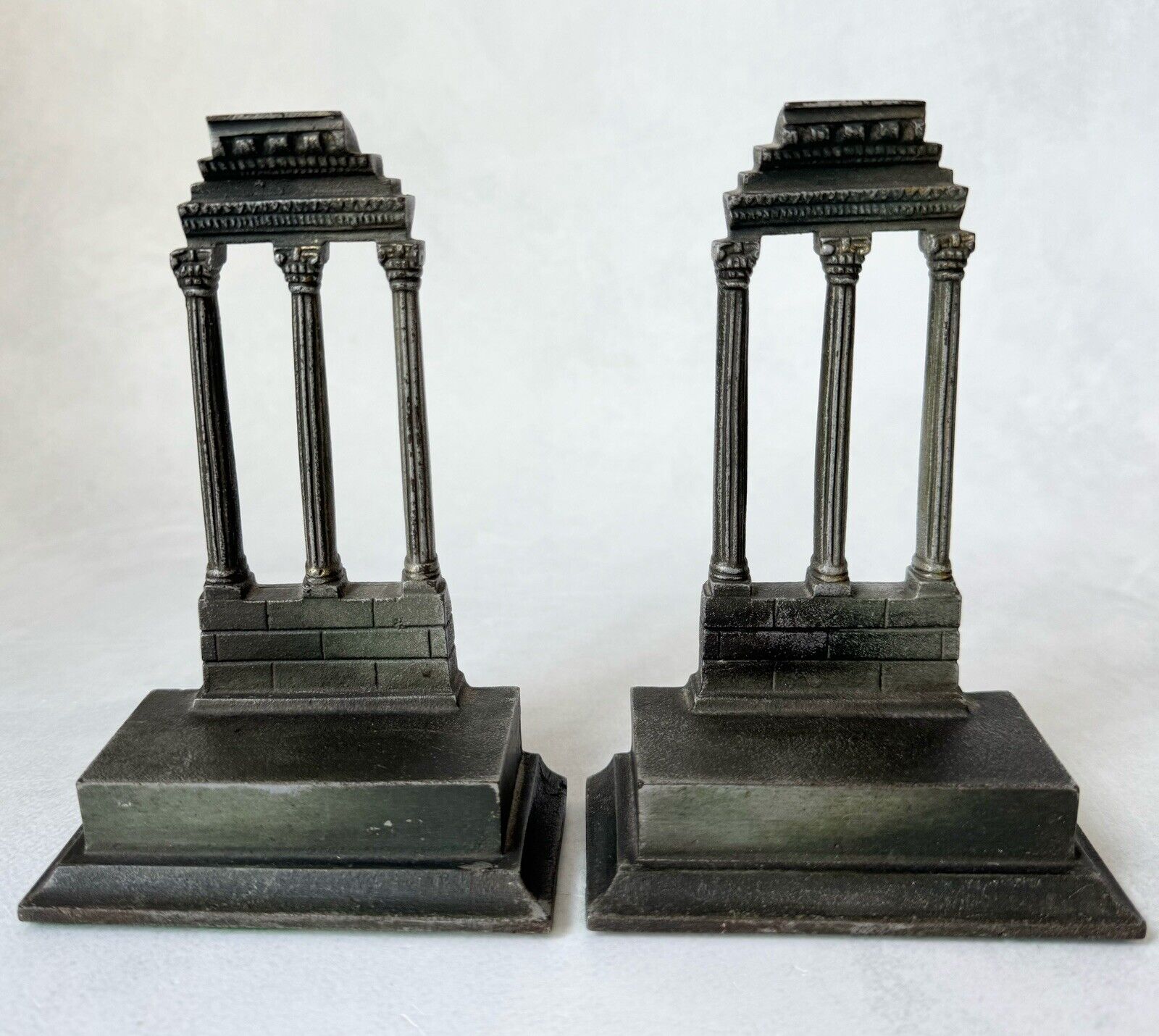 Antique Bradley & Hubbard Temple of Castor & Pollux Patinated Cast Iron Bookends