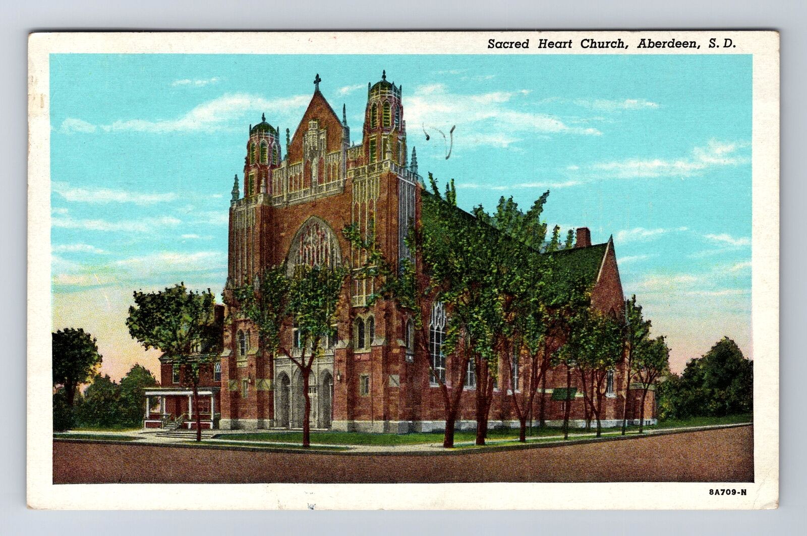 Aberdeen SD-South Dakota, Sacred Heart Church, Religion, Vintage c1946 Postcard