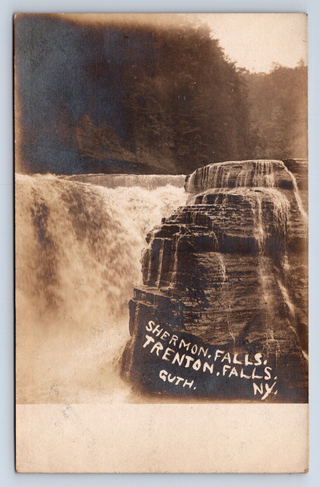 Vintage RPPC Shermon Falls Trenton Falls NY Waterfall Real Photo Postcard O24
