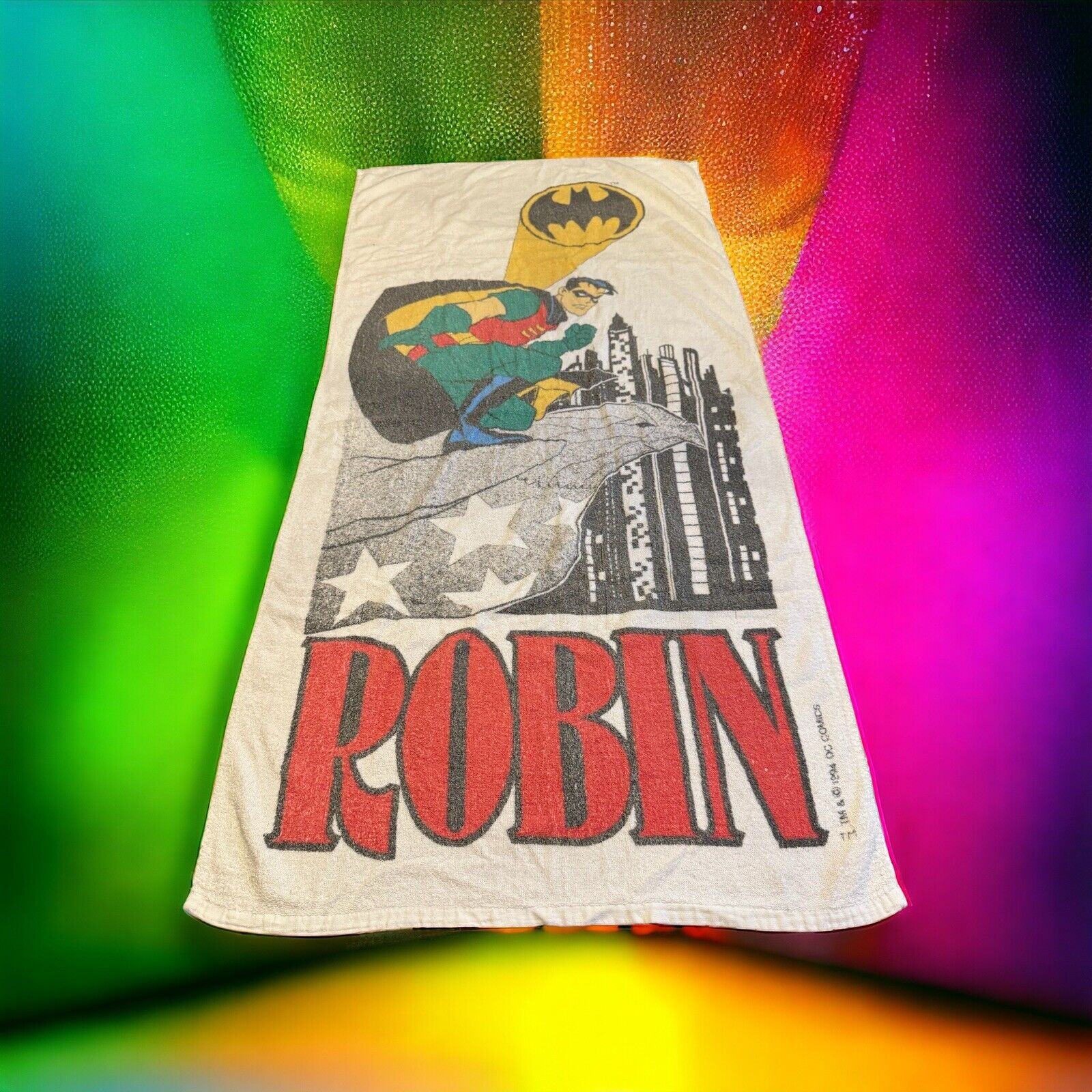Vintage DC Comics Robin 1990s Bath Beach Towel Apx 53”x26” Batman
