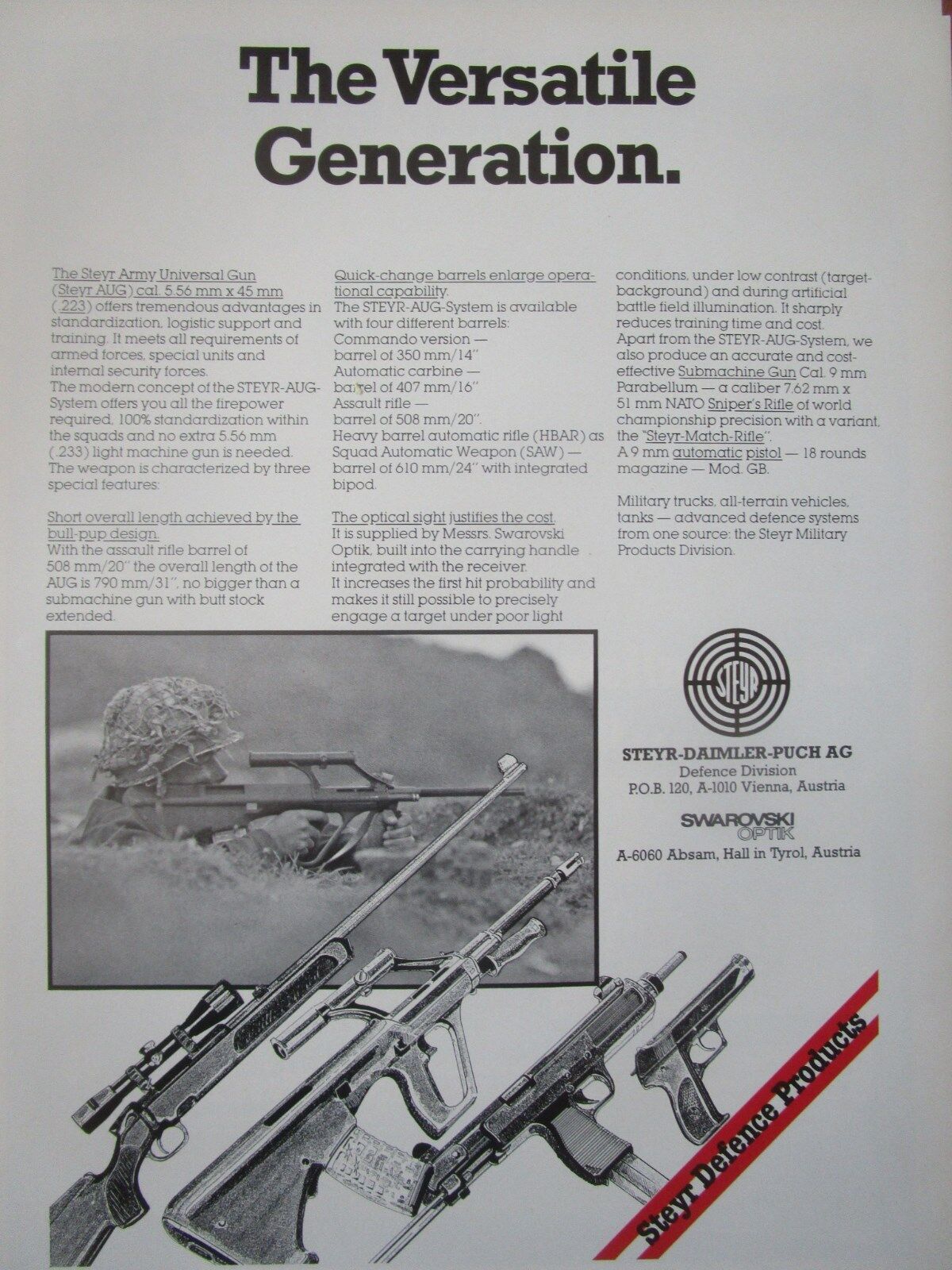 5/1983 PUB STEYR DAIMLER PUCH SWAROVSKI OPTICS RIFLE SNIPER PRECISION RIFLE AD