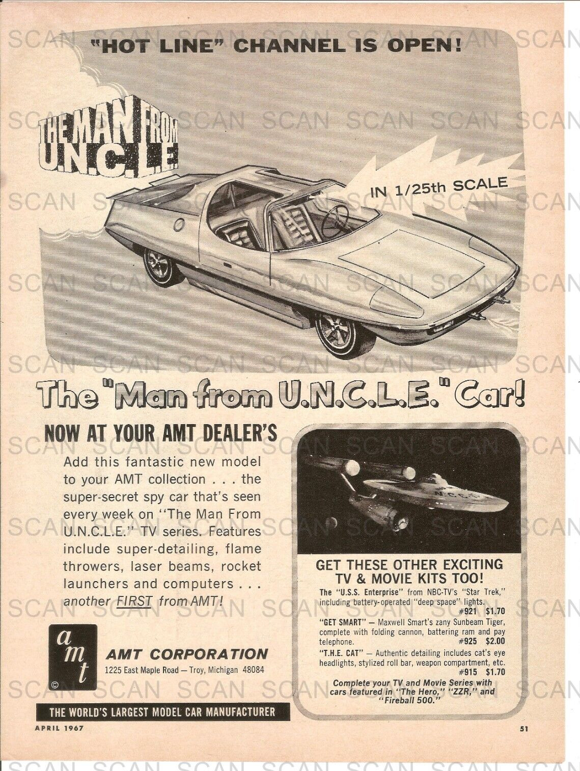 1967 \'The Man From U.N.C.L.E.\' AMT Model Car Vintage Magazine Ad     \'Star Trek\'
