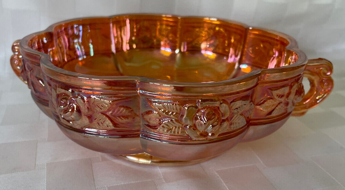 Vintage AZTEC ROSE Marigold Carnival Glass 6\