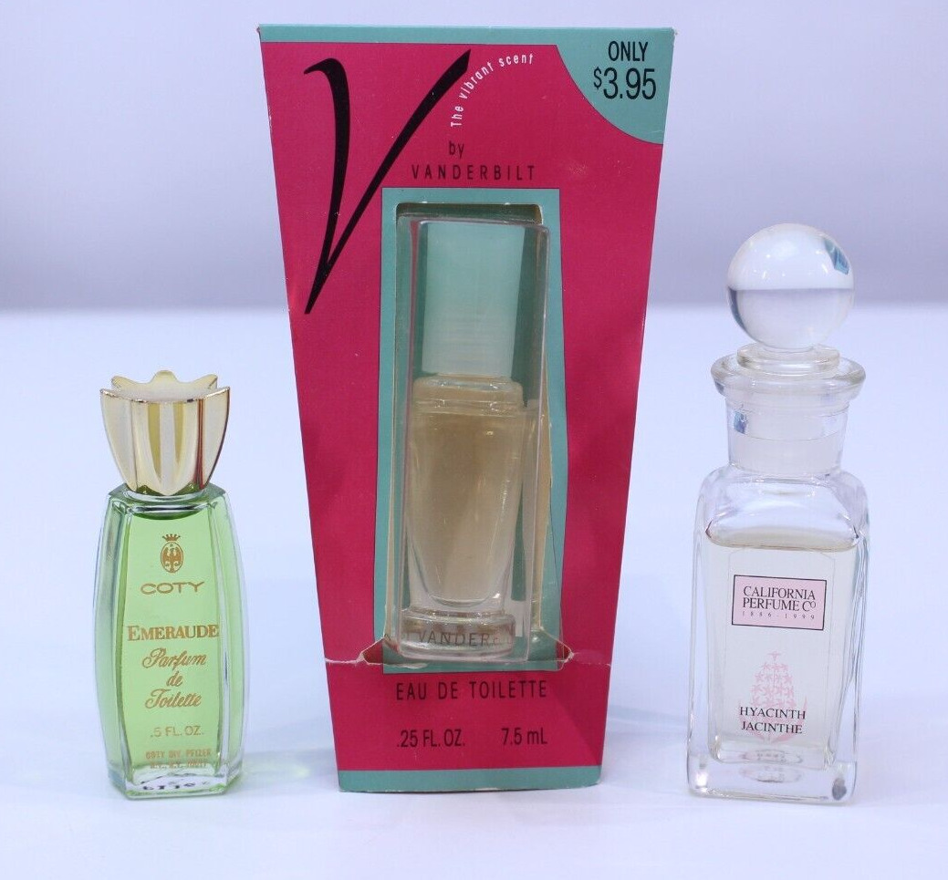VTG Perfume Coty Emeraude Vibrant Vanderbilt California Hyacinth Set of 3 Small