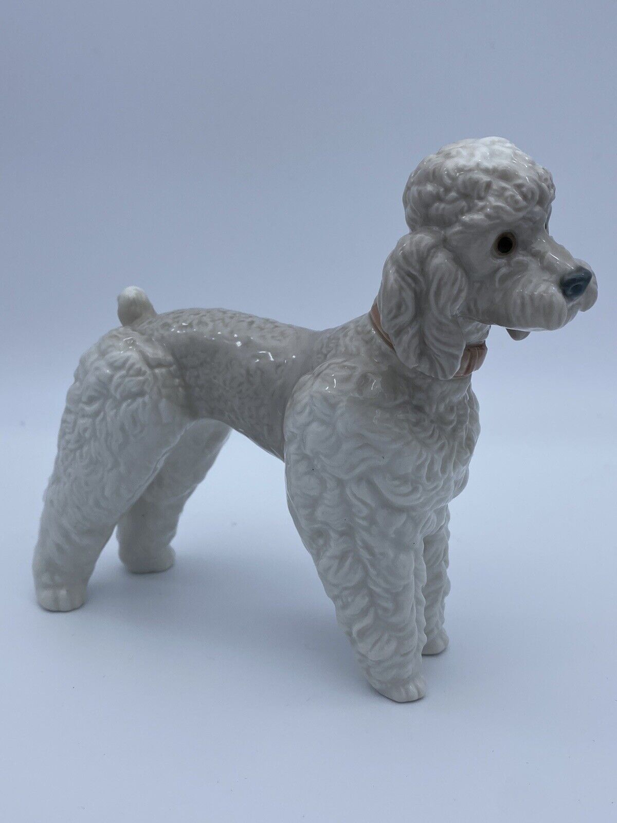 Lladro 1259 Poodle Standing Woolly Puppy Dog Pink Collar Retired