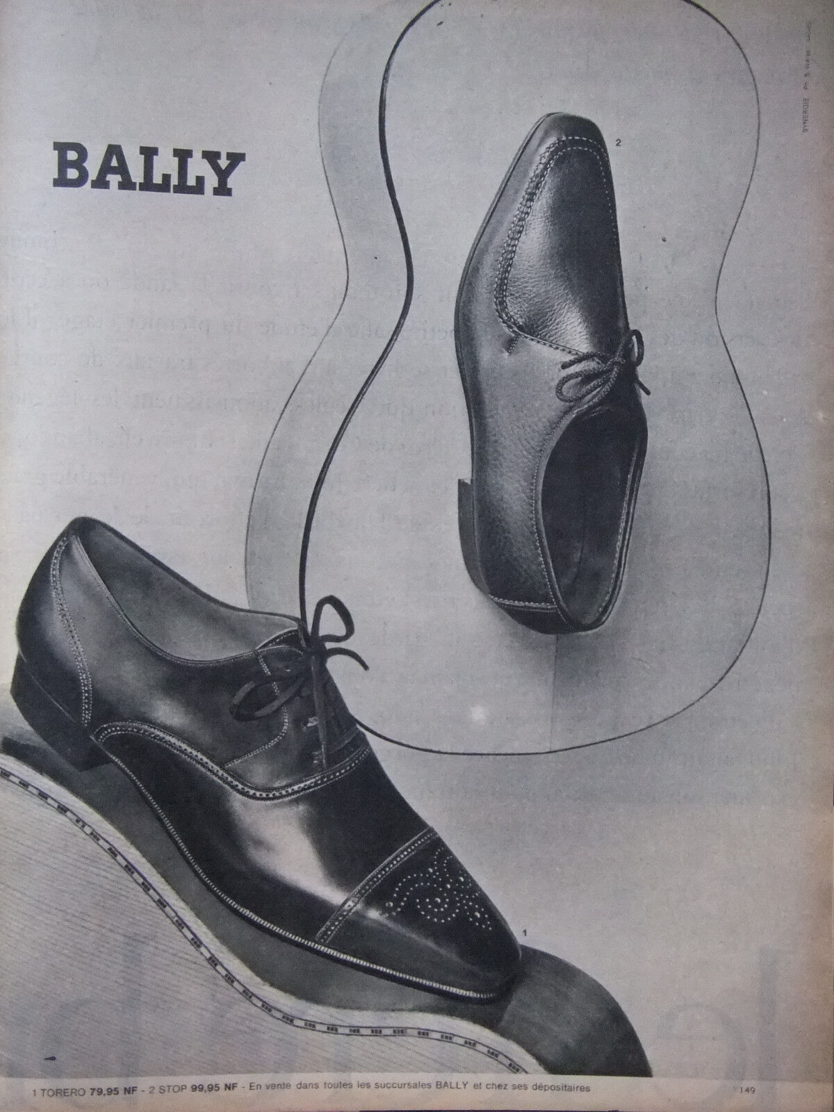 1961 PRESS ADVERTISEMENT BALLY BULLRO SHOES & STOP - ADVERTISING