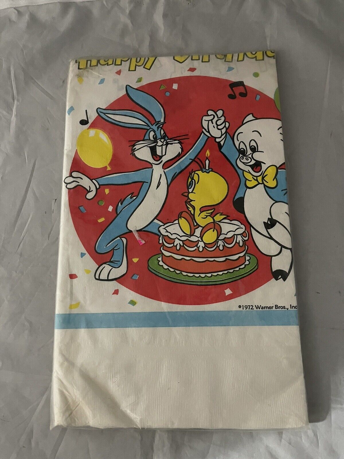 Vintage BUGS BUNNY TWEETY PORKY PIG Tablecloth Happy Birthday Warner Bros 1972