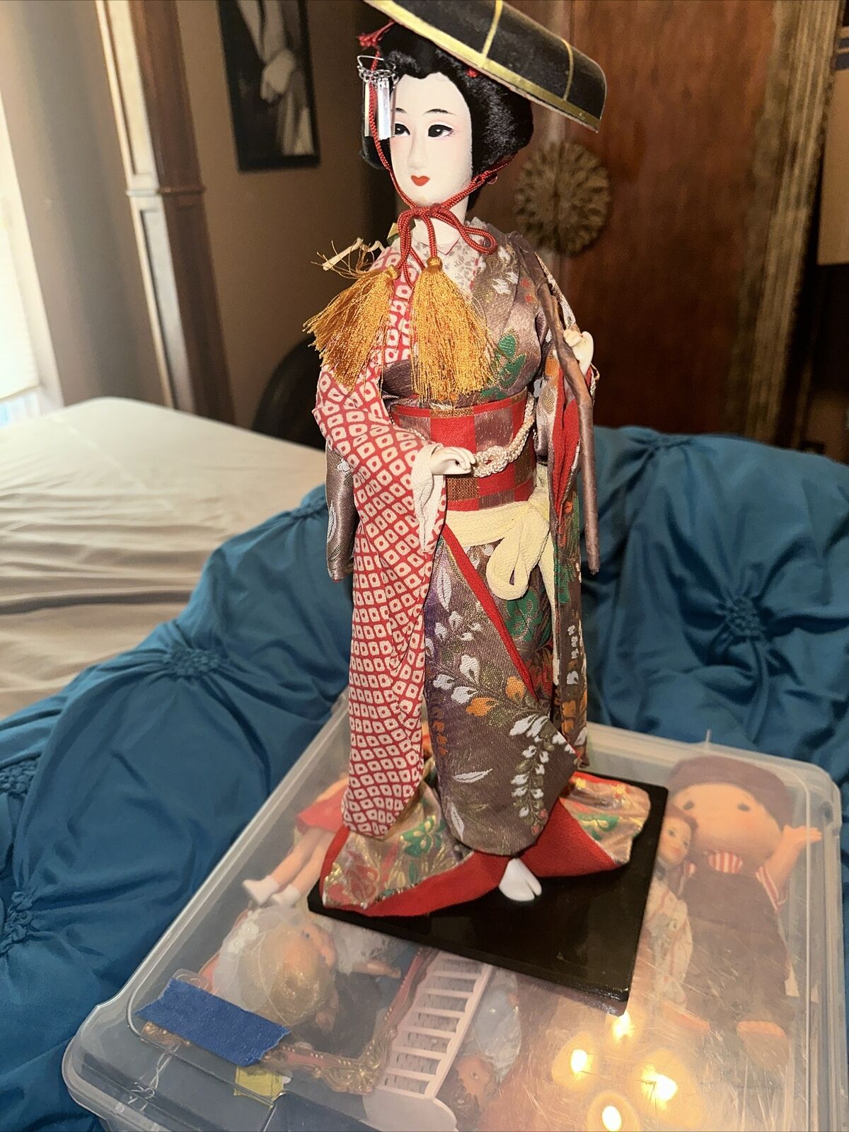 Vintage 1960 Nishi Japanese Geisha Doll 17” On Stand