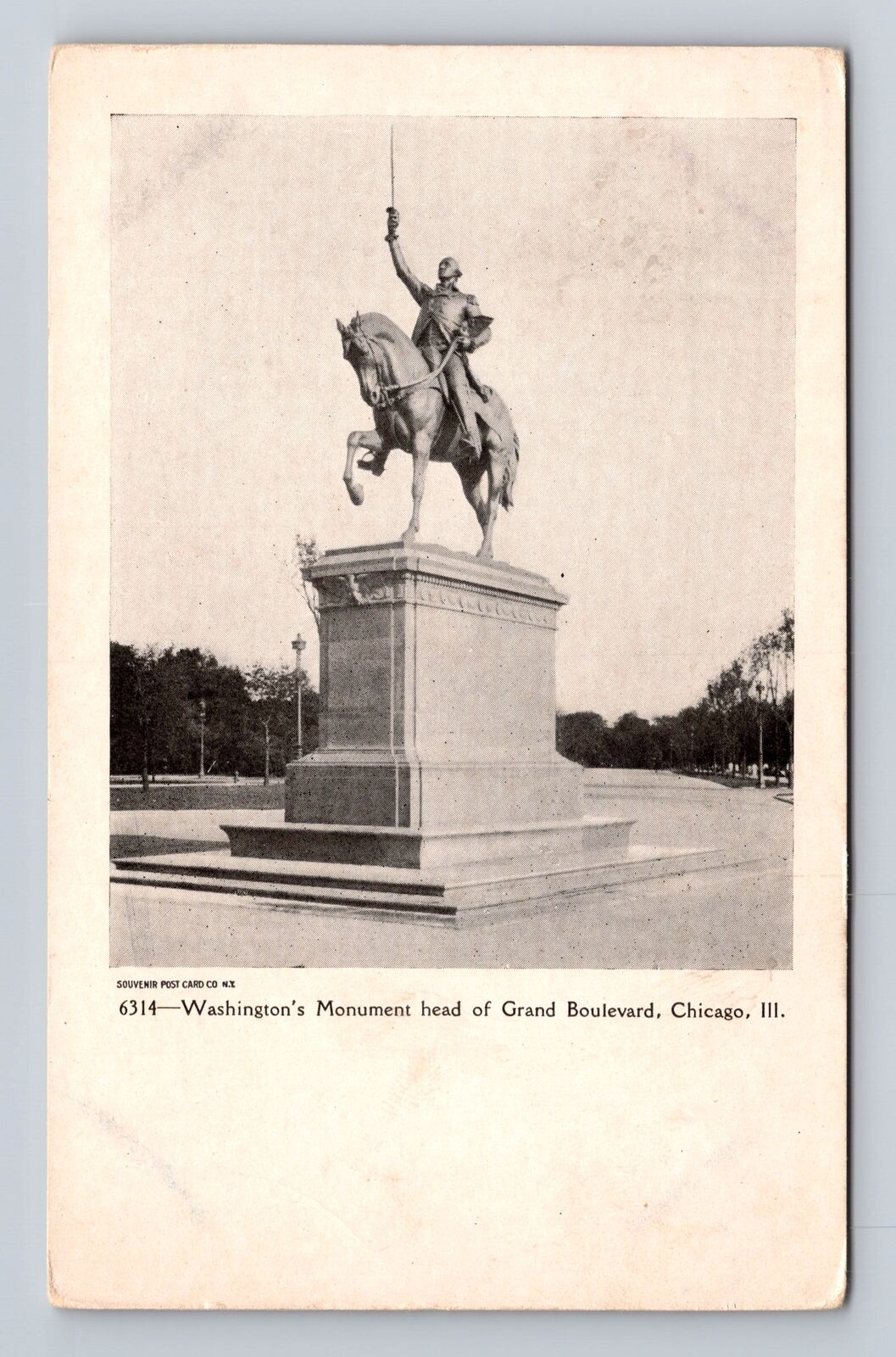 Chicago IL-Illinois, Washington Monument Head Grand Boulevard, Vintage Postcard