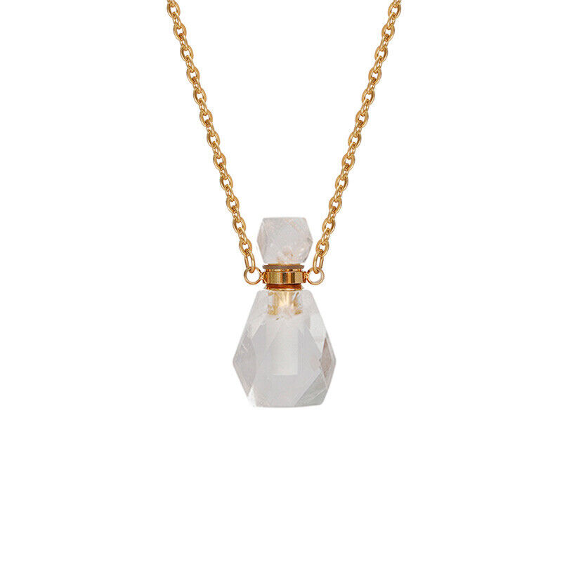 Natural Gemstone Quartz Crystal Perfume Bottles Pendant Necklace Healing Chakra