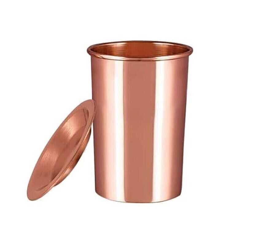 Copper Glass Tumbler Water Cup Mug With Lid Ayurveda Health Yoga 300 ml