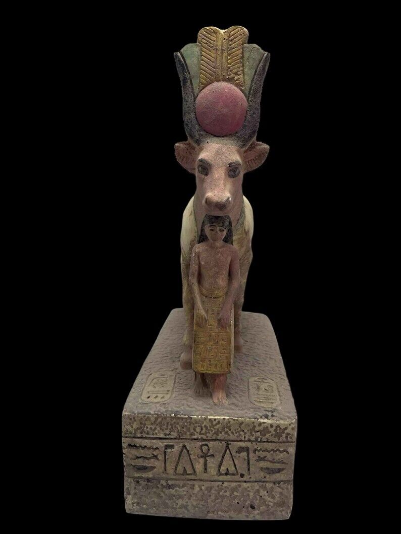 UNIQUE ANTIQUE ANCIENT EGYPTIAN Large Goddess Hathor of Cow Luck Hieroglyphic