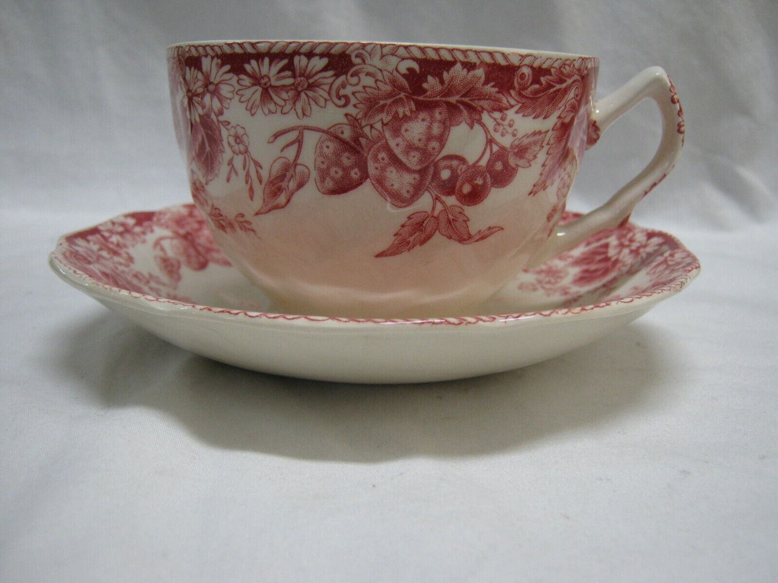 Johnson Brothers Strawberry Fair Ironstone pink cup & saucer set 