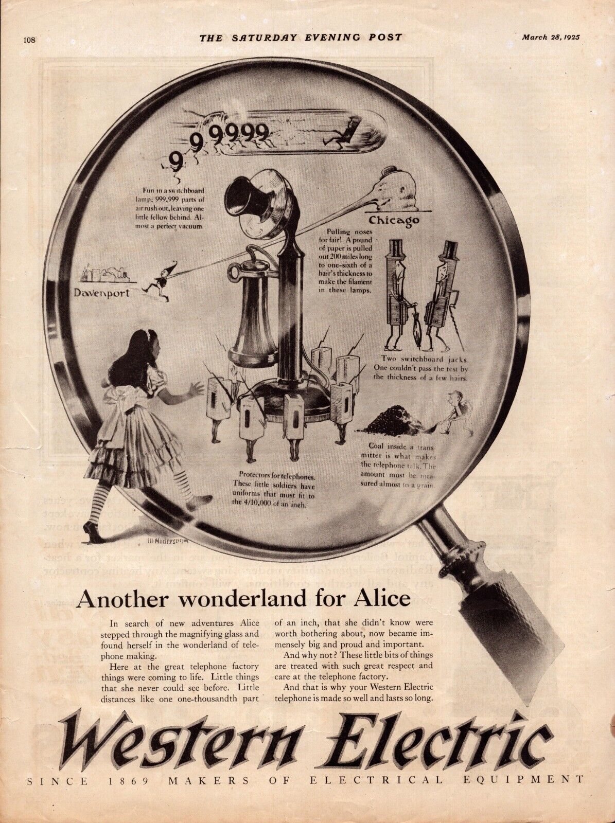 1925 Western Electric Another Wonderland Alice Sat Even Post Vintage Print Ad