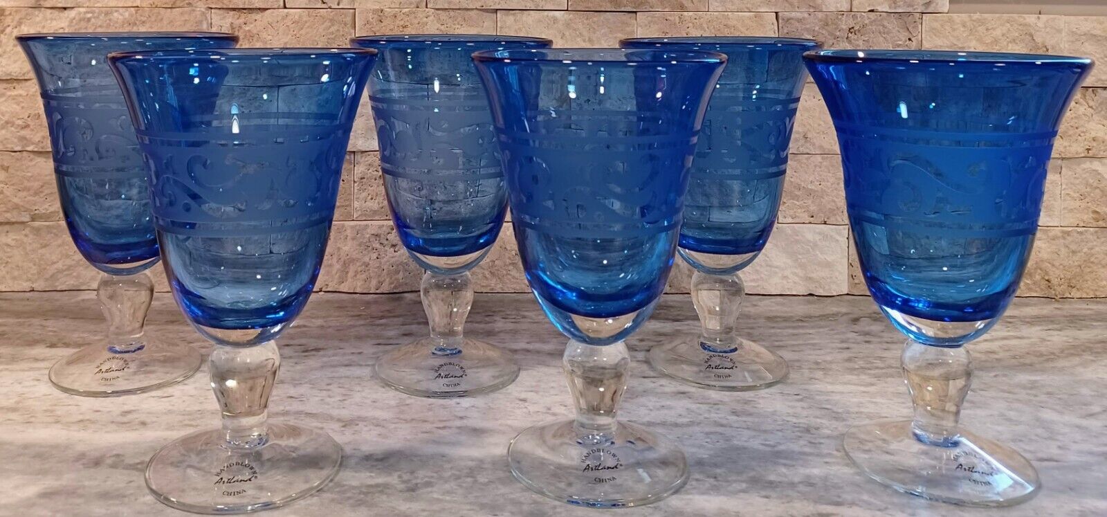 Artland Renaissance Cobalt Blue / Slate Iced Tea Glass set of 6 RARE