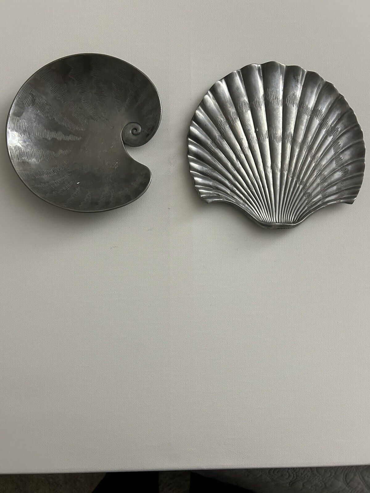 Set Of 2 Vintage Fitz and Floyd Pewter Seashell  Plates Coastal Cottage Beach