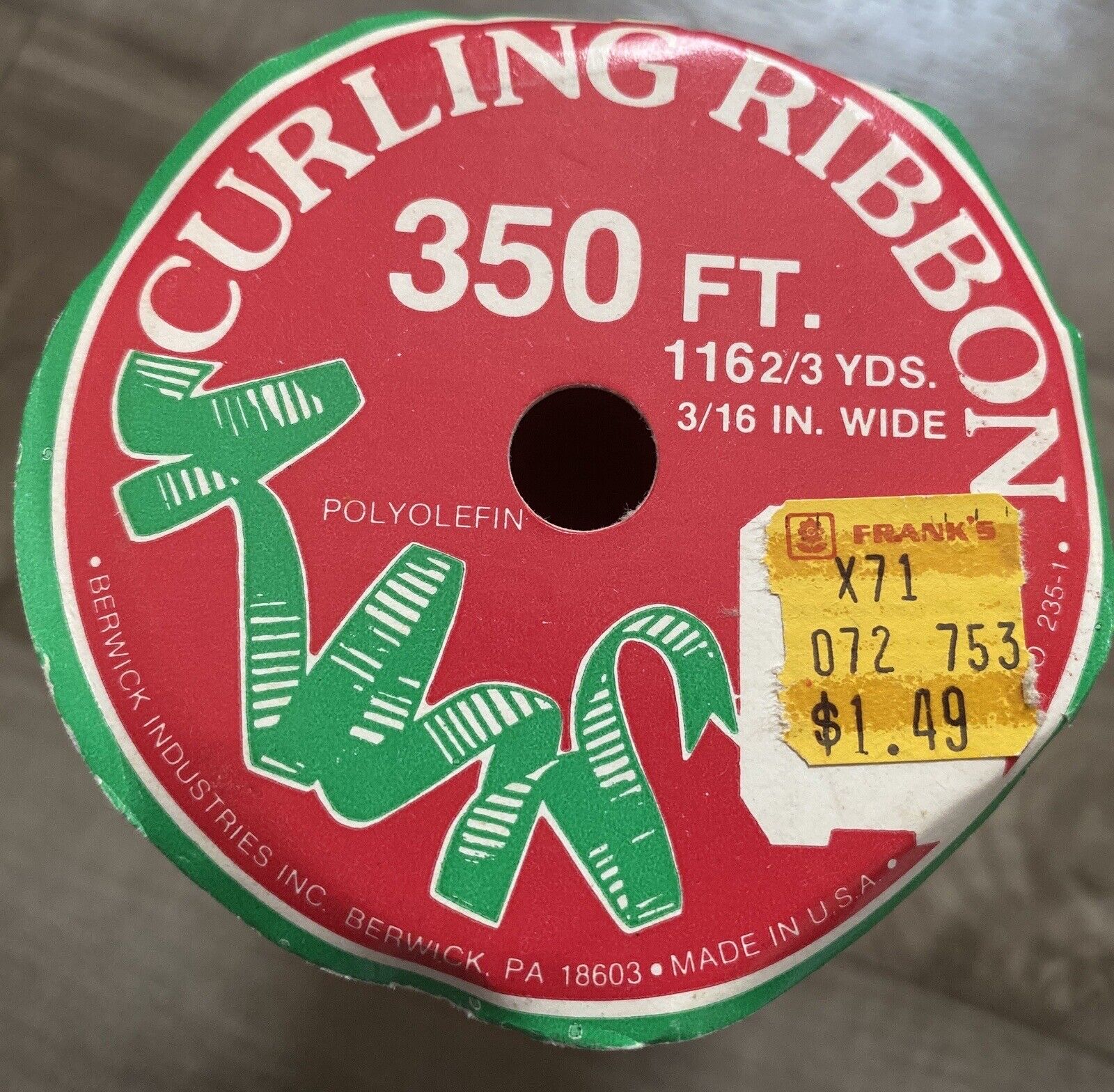 Vintage Curling Ribbon 350 ft 3/16 in wide *FRANK’S NURSERY PRICE STICKER*