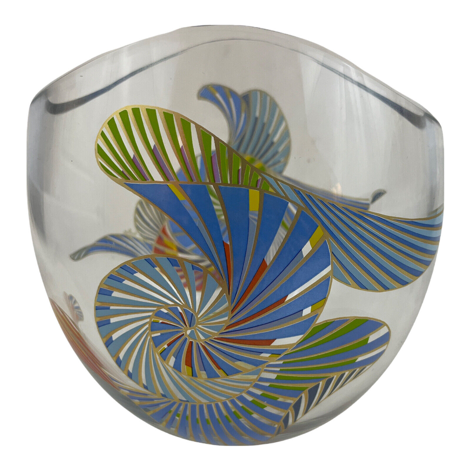 Brigitte Doege ROSENTHAL Bowl Vase Glass Modernist Elliptical Bird 1980s Signed